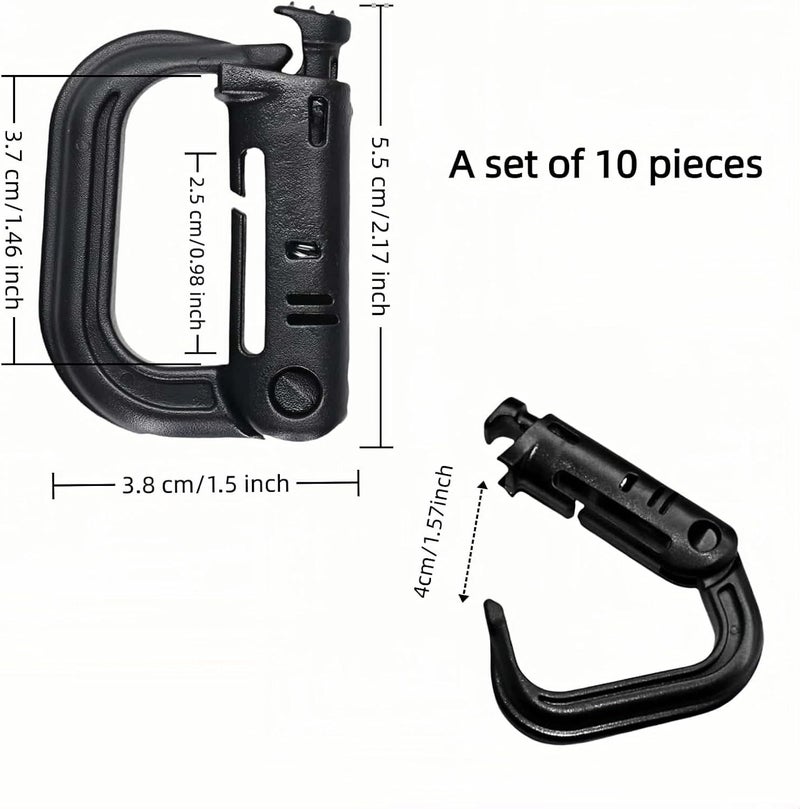 RyanDesign Tactical D-Ring Carabiner for Hiking/Military/EDC - Lightweight Plastic Mountain Carabiner with Quick-Release, MOLLE Compatible, 10-Pack Black - Image 2